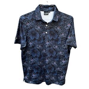 Sunday Swagger Polo Shirt Mens M Black Floral AOP Stretch Performance Golf